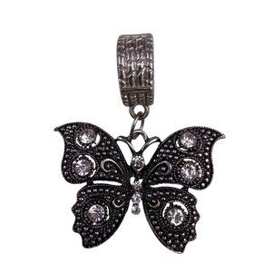 Crystal Silver Tone Womens Butterfly Pendant With Rhinestone Accents For Scarves
